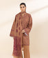 Women's Unstitched Cambric Brown Printed 3 Piece Suit
